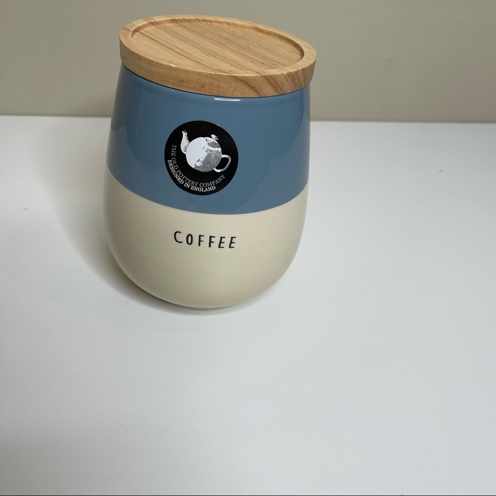 The Old Pottery Company Ceramic Blue Cream Coffee Canister New